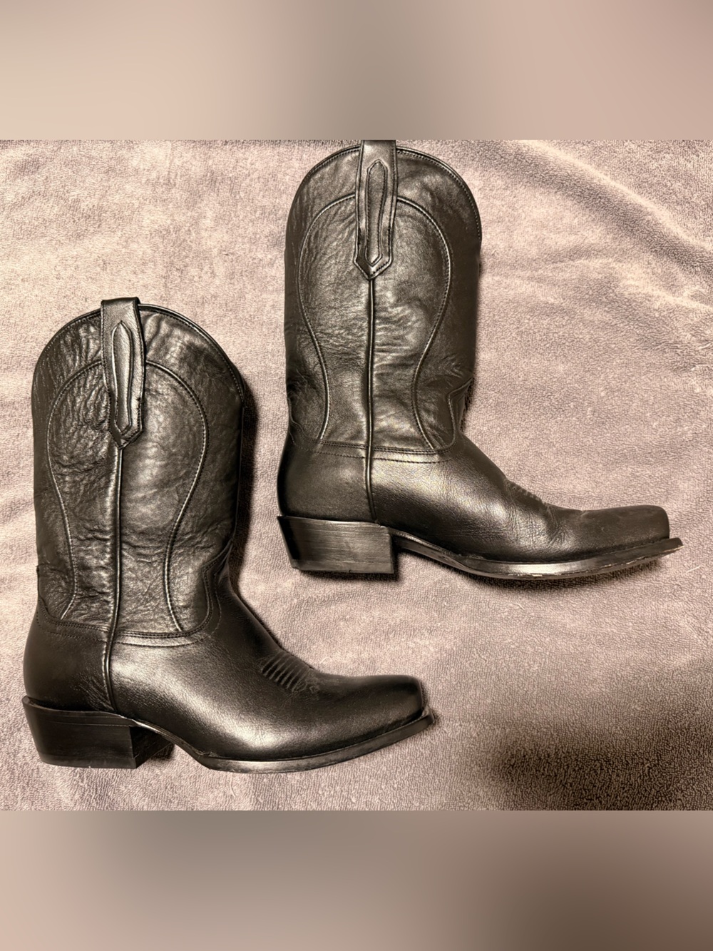 Men's Black Leather Western Boots - Classic Pull-On Style